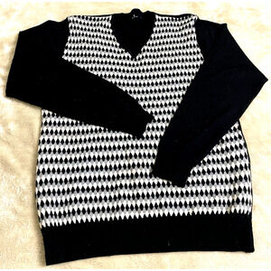 Selected Women’s Houndstooth V-Neck Black & Tan 50 % Wool Sweater Size XX L
